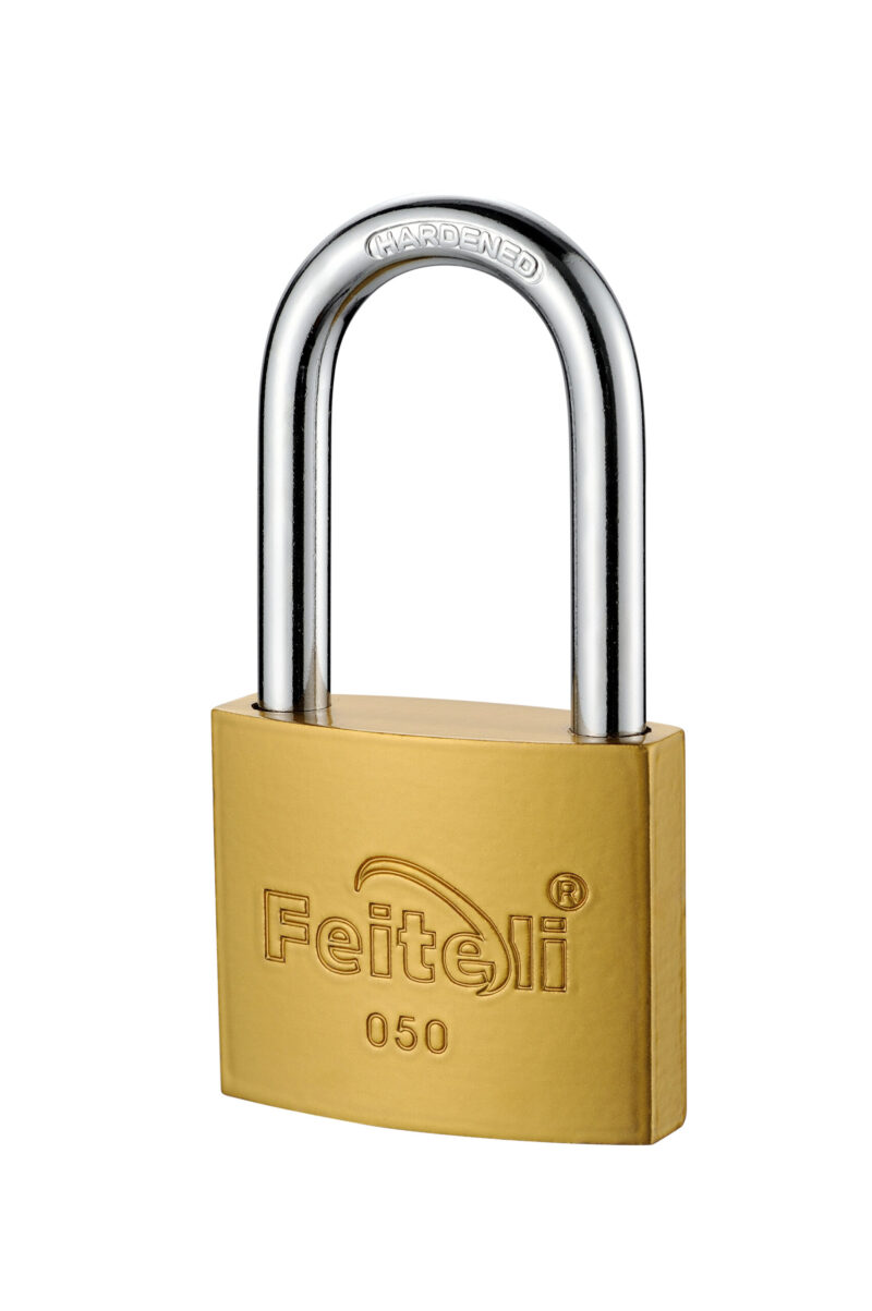 Candado Feiteli E4L gancho largo de hierro acabado imitación latón