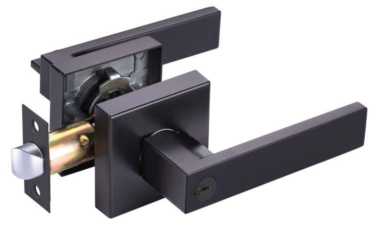 Cerradura de manija cuadrada Feiteli A2001-1-NG para recámara en aluminio acabado negro mate