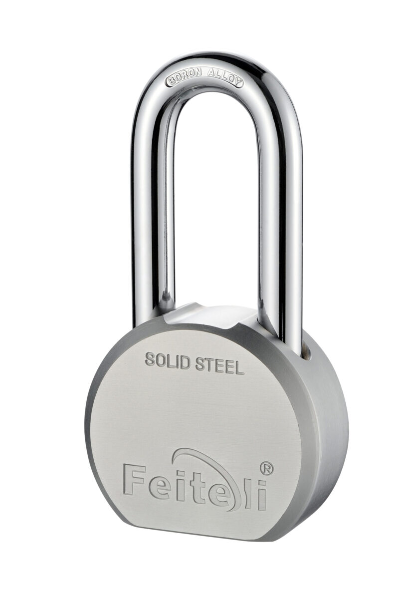 Candado Feiteli R930.65 L de alta gama gancho largo con grillete de acero enchapado y doble bloqueo de bola en tono gris plateado