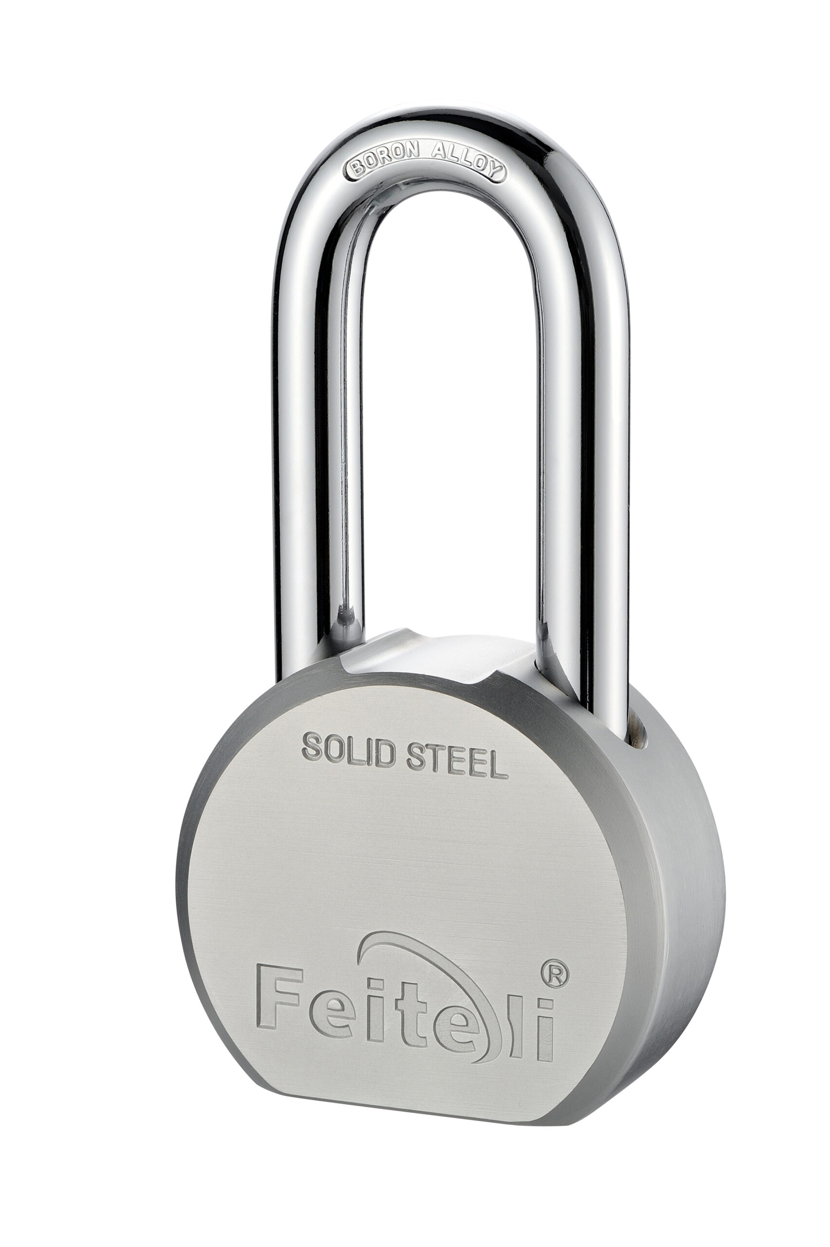 Candado Feiteli R930.65 L de alta gama gancho largo con grillete de acero enchapado y doble bloqueo de bola en tono gris plateado