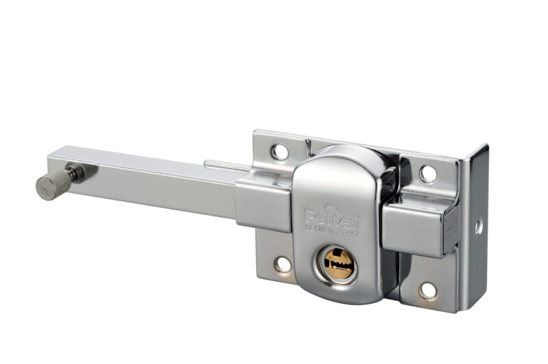 Cerradura de barra Feiteli SP 800 con llave de puntos en hierro acabado plateado